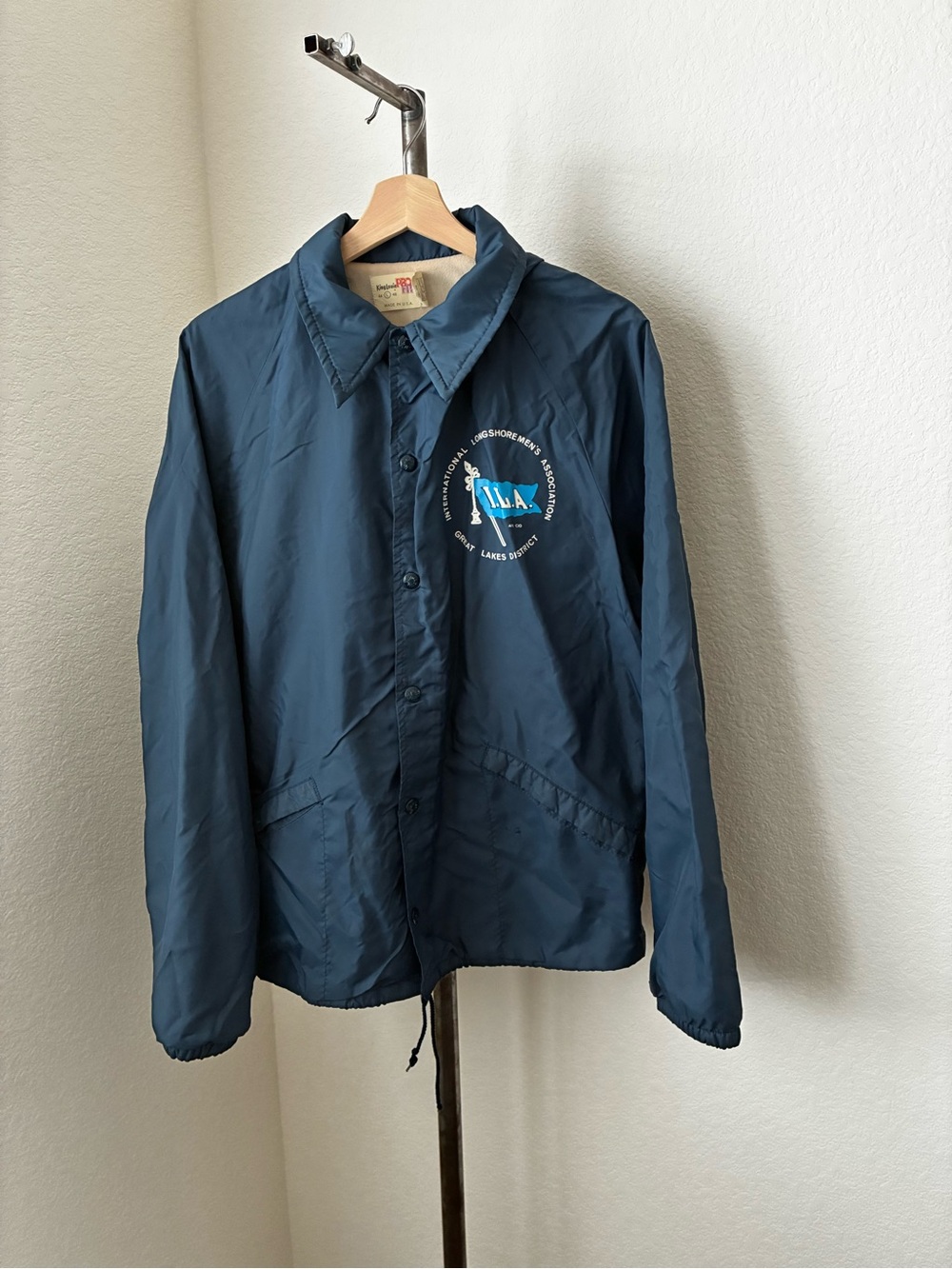 Vintage Sz L King Louie Navy Windbreaker AFL-CIO Union Longshoremens Great Lakes
